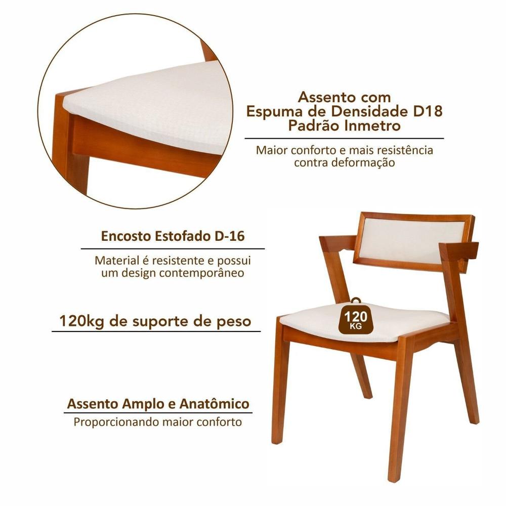 Conjunto Mesa Fortaleza com 6 Cadeiras em Madeira e Estofada Ímola Authentic Espresso Móveis Champagnhe/Off White