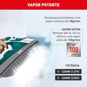 Miniatura Ferro de Passar a Vapor Arno Steamgliss FSGP com Spray e Base Antiaderente - Verde/Branco 110V