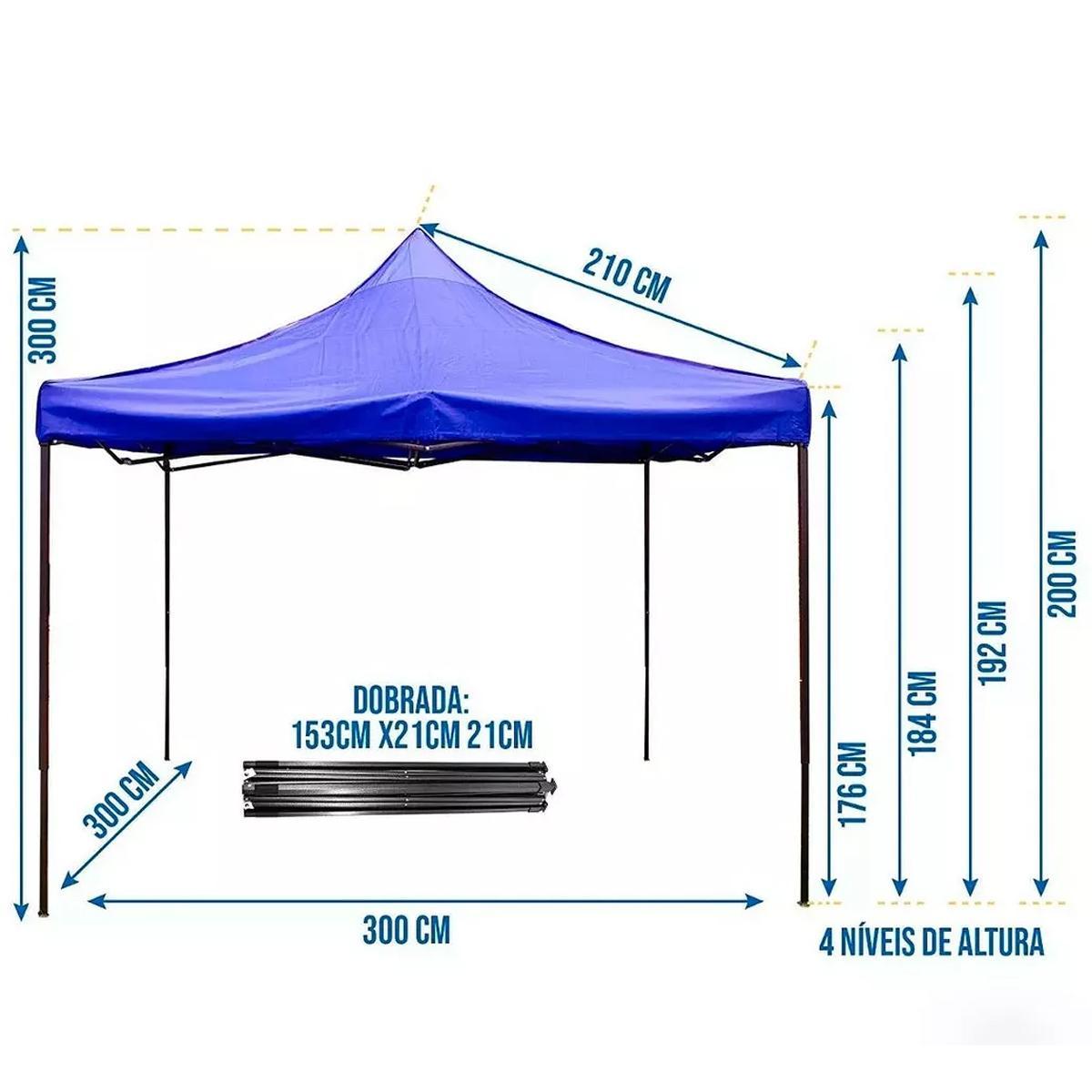 Tenda De Praia 3X3 Sanfonada Impermeável Barraca Azul
