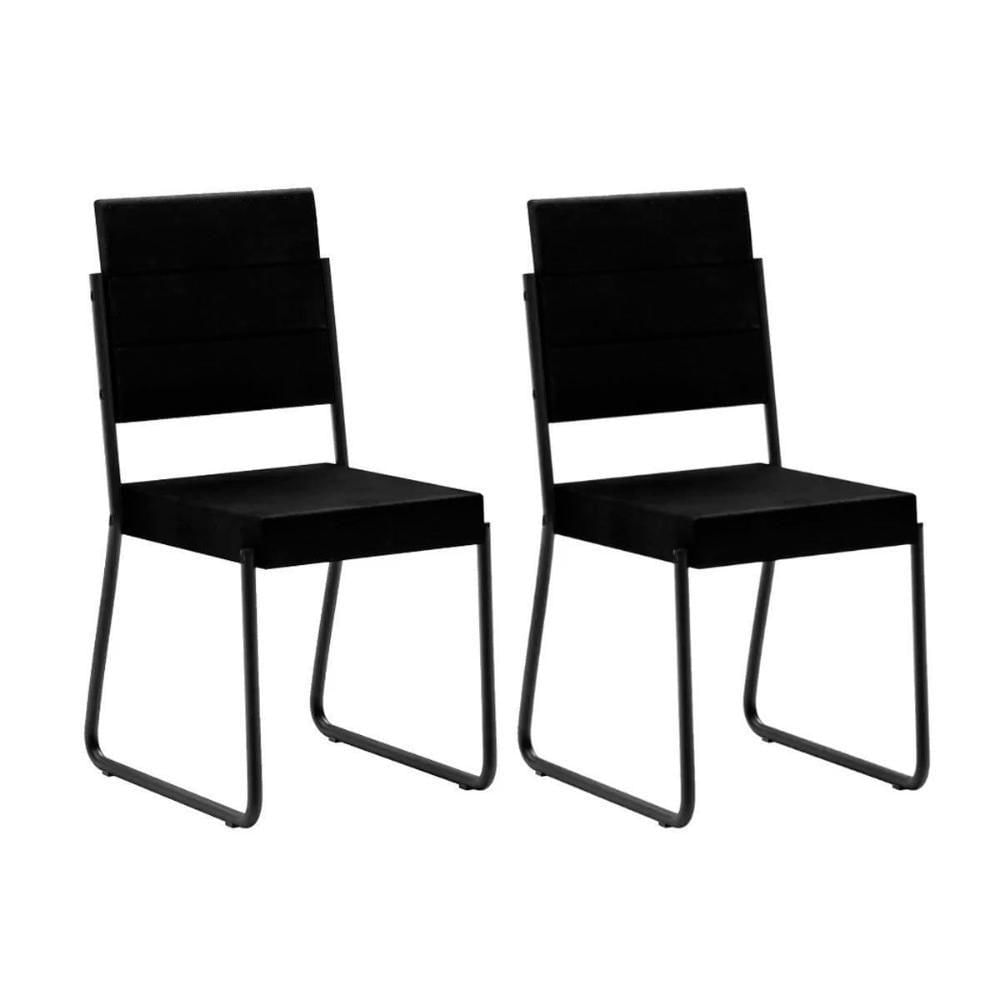 Sala De Jantar átria 1593 Aço Com Tampo Madeirado 90x90cm E 4 Cadeiras 1736 Pretonogal Preto Preto Carraro