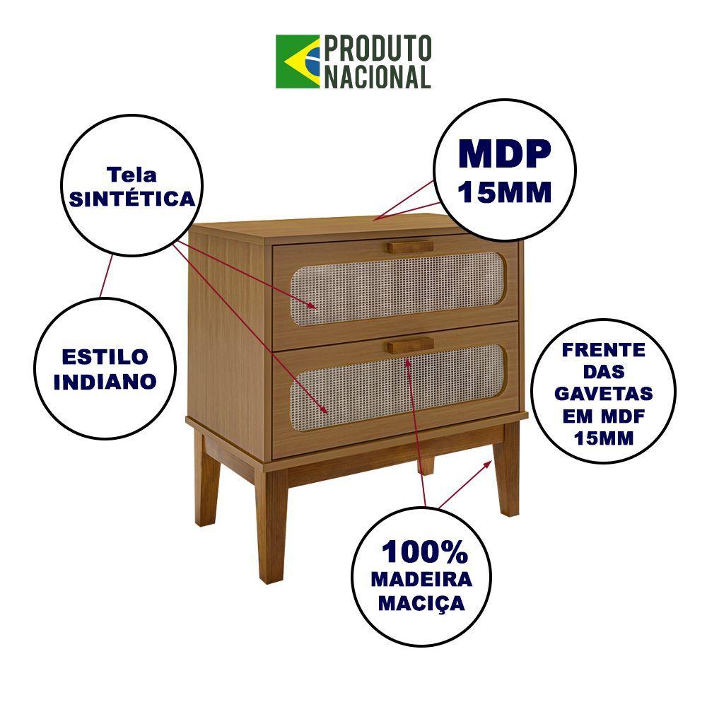 Mesa De Cabeceira 2 Gavetas Santorini Amêndoa 60 Cm Palhinha Indiana - Cor: Bege