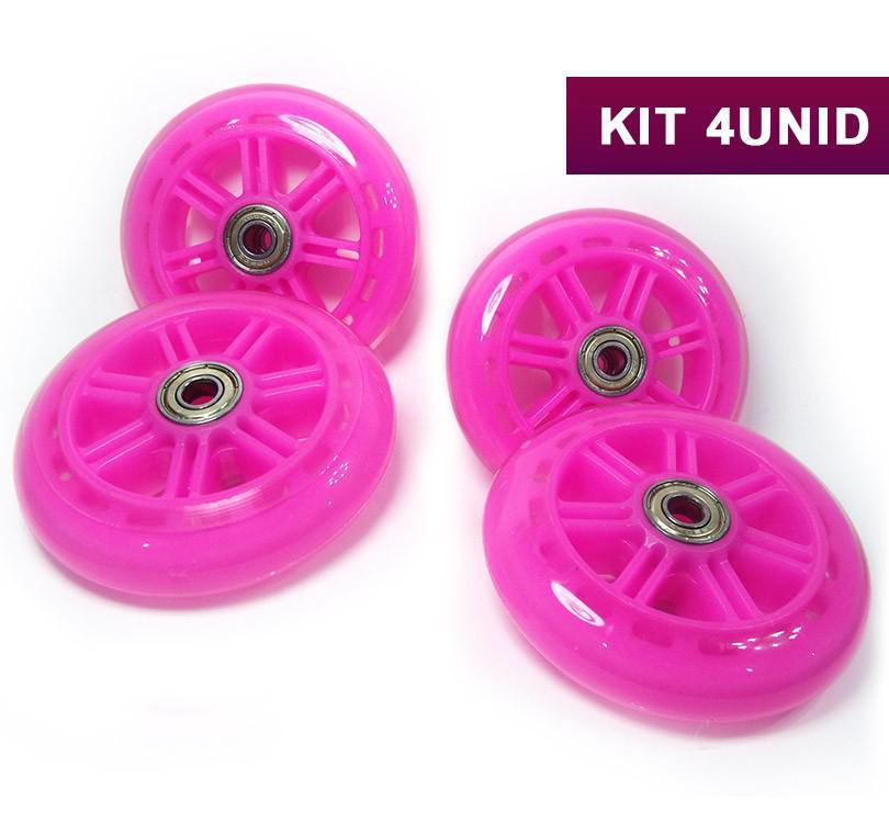 Kit Roda Patins Silicone 4 Uni Patinete Rodinhas Rosa Abec 7