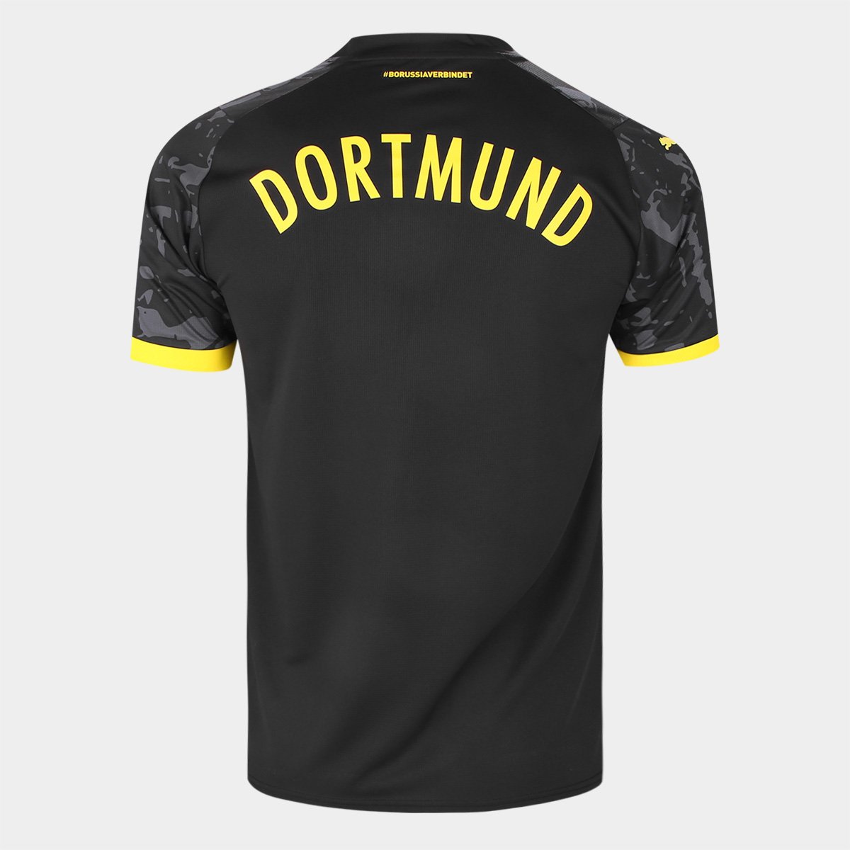 Miniatura Camisa Borussia Dortmund Away 23/24 s/nº Torcedor Puma Masculina Preto+Amarelo - EEGG