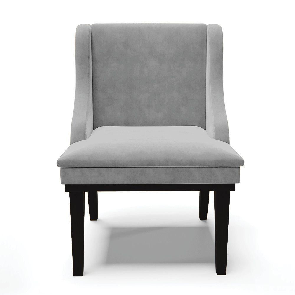 Cadeira De Jantar Suede Cinza Base Fixa Madeira