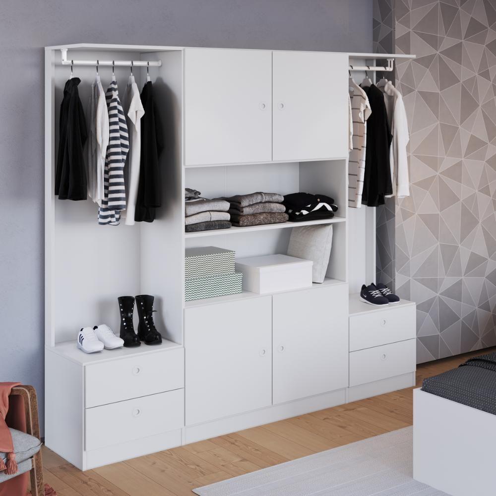 Miniatura Quarto Casal Com Cama Queen, Guarda Roupas E Mesas De Cabeceira 160 Tókio Branco