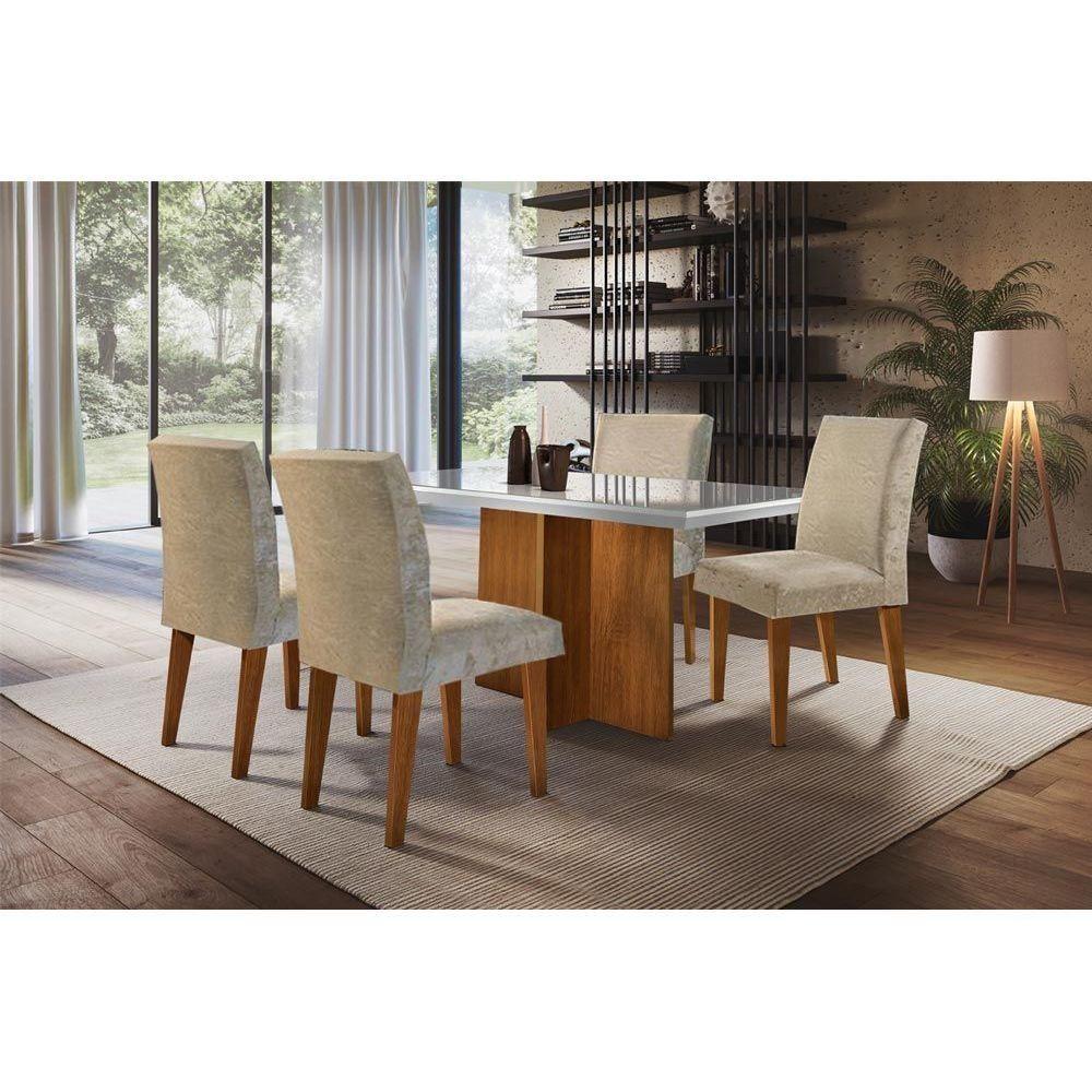 Miniatura Kit Mesa Berlim C- Tampo Vidro Canto Reto 120cm + 6 Cadeiras Imbuia Chocolate