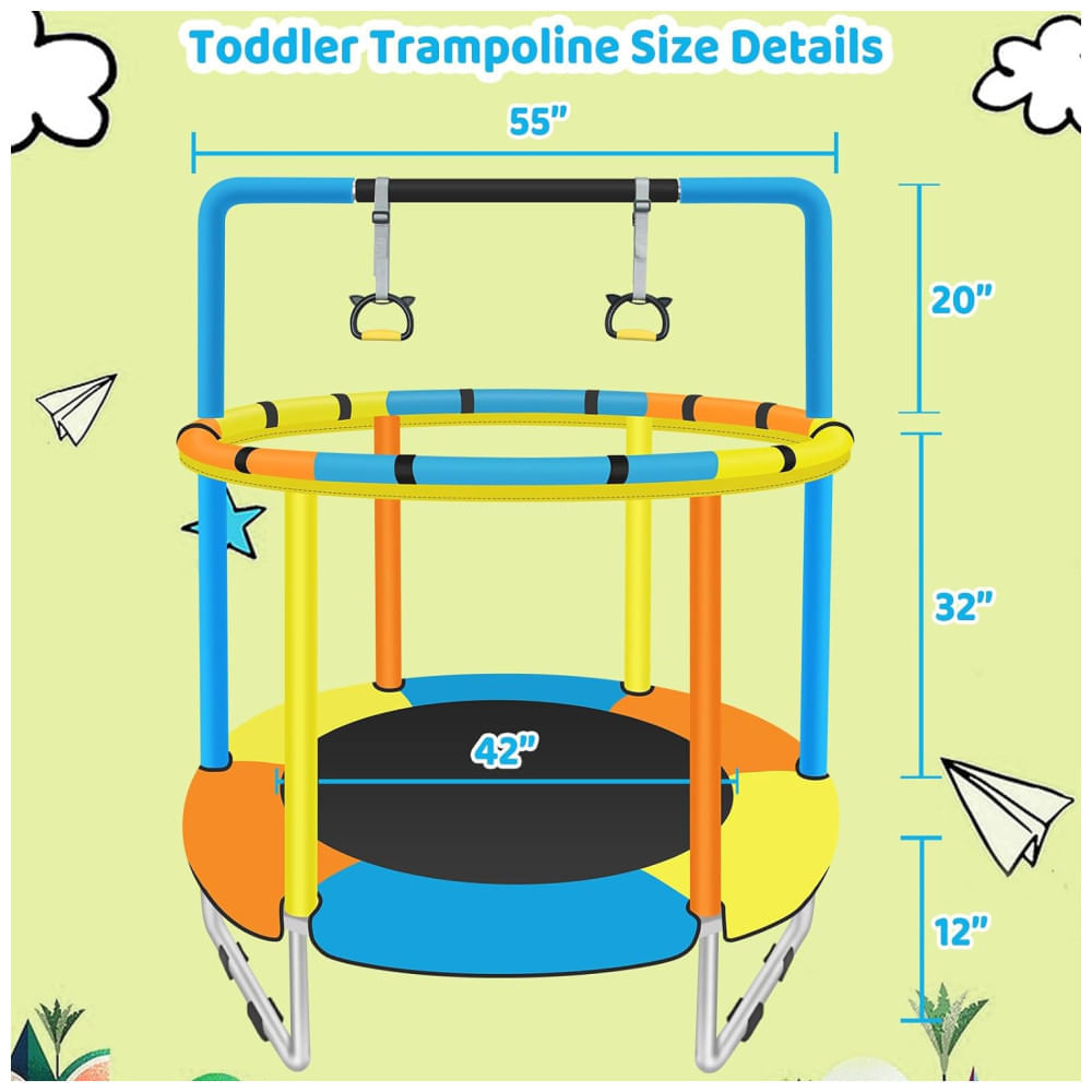 Cama Elástica Infantil com Rede de Segurança e Barras de Ginástica para Crianças de 1 a 8 Anos, SZBOB, Azul