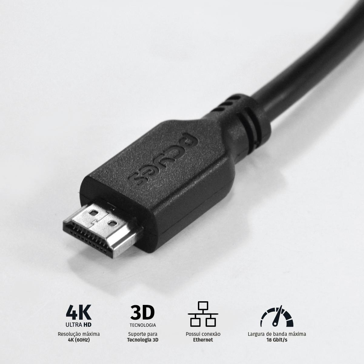 Miniatura Cabo Hdmi 2.0 4K 30Awg Cobre Puro 3 Metros - Phm20-3