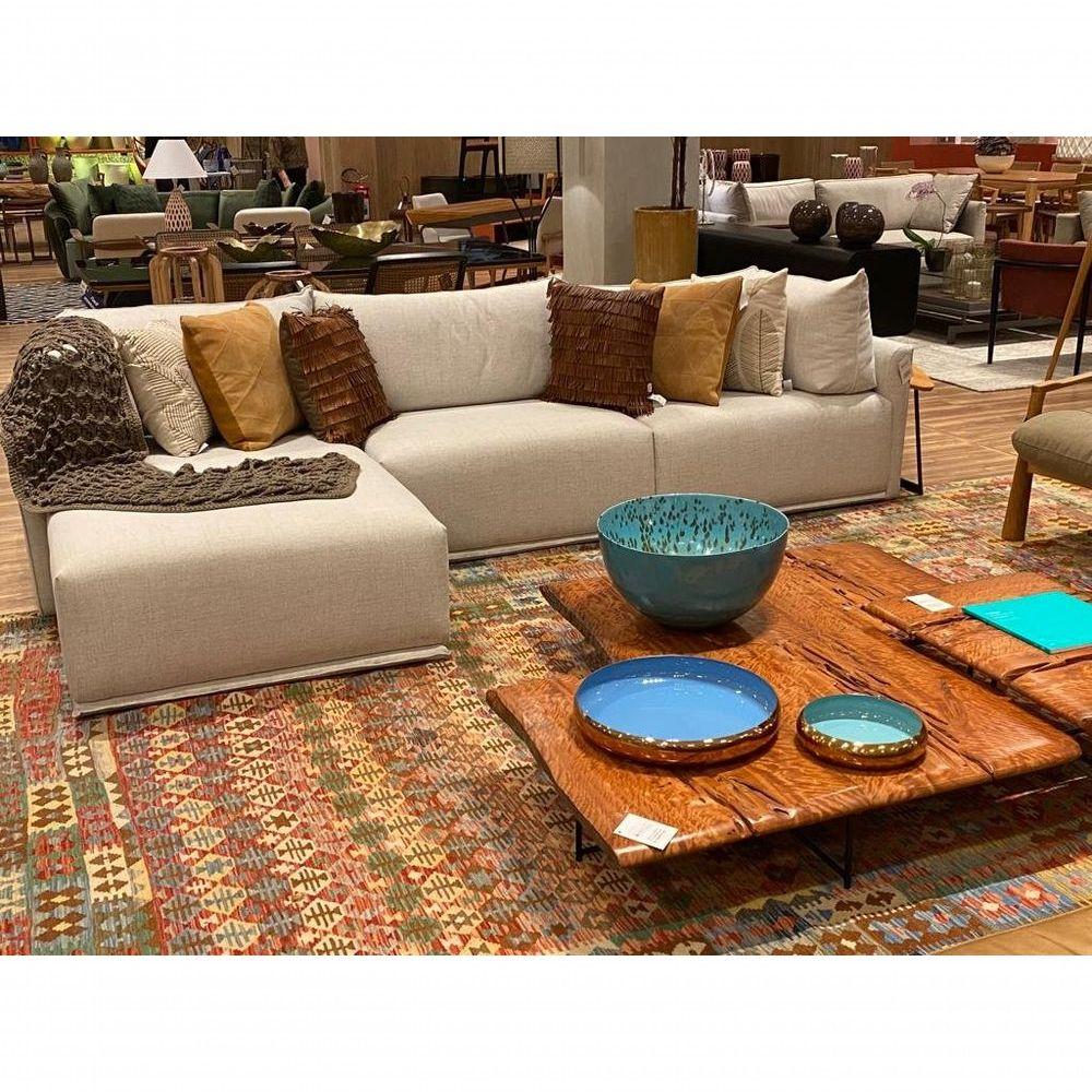 Sofa 03 Lugares 3,14mt Com Chaise Long Estofado Cinza Loah Cinza