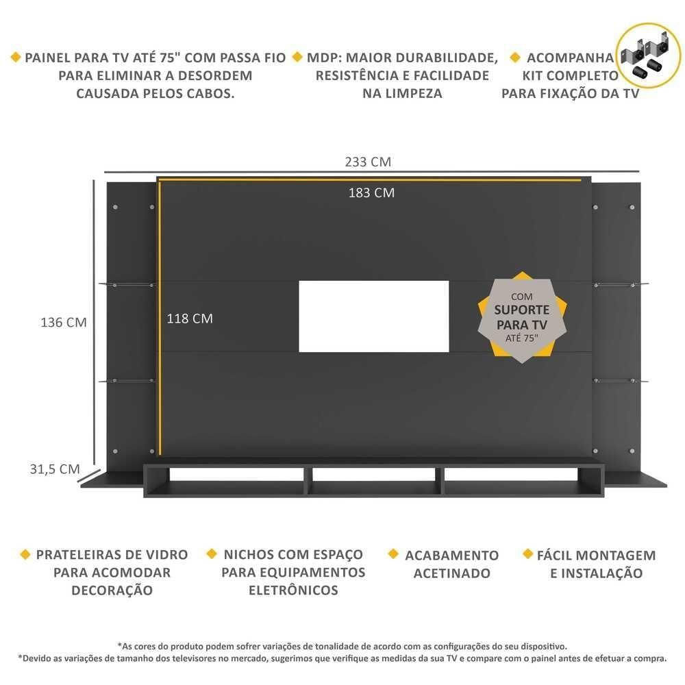 Miniatura Painel Com Suporte Tv 75" Web Multimóveis Mp1049 Preto