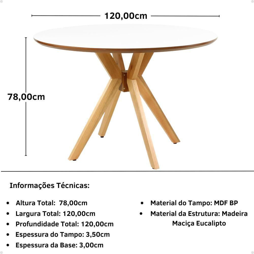 Miniatura Conjunto Mesa De Jantar Redonda Marci Premium Branca 120cm Com 4 Cadeiras Eames Eiffel - Marrom