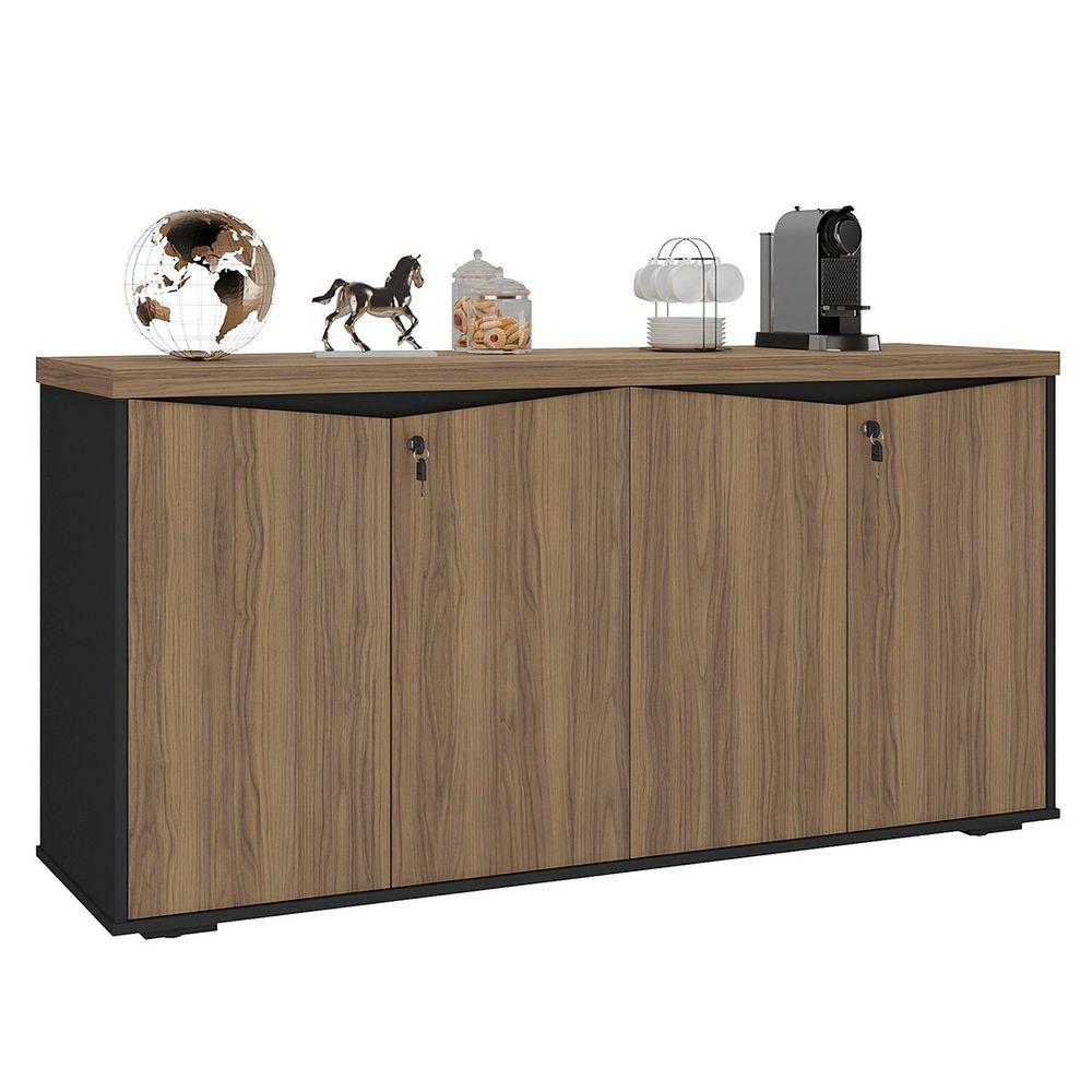 Miniatura Balcão Para Escritório Com Chave 148cm Corp A06 Nogal/preto - Mpozenato