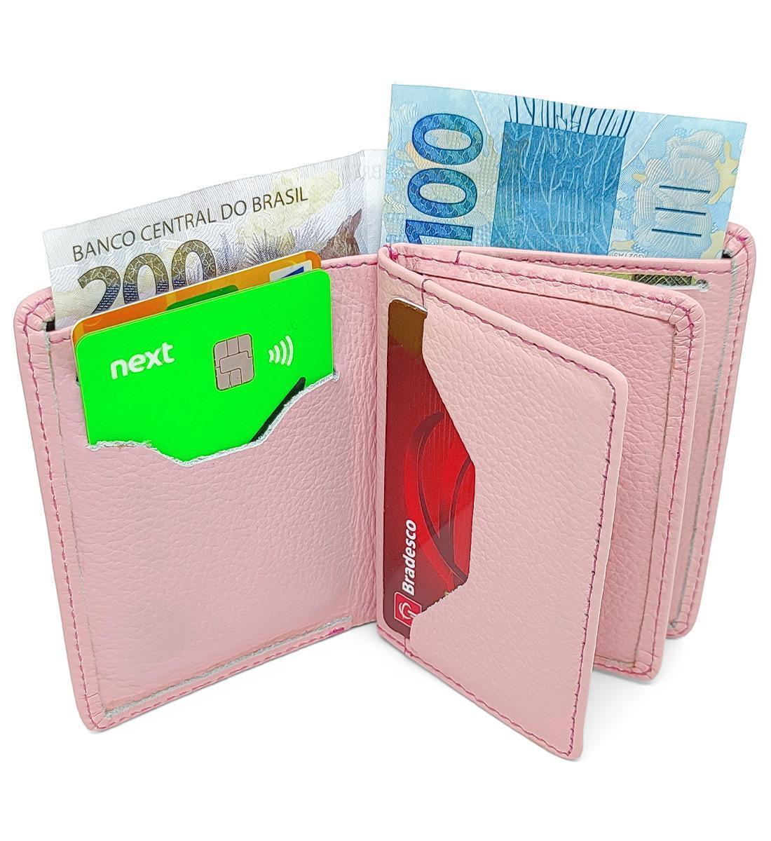 Miniatura Porta Cartões Feminino De Couro Pequeno Cnh Cédulas