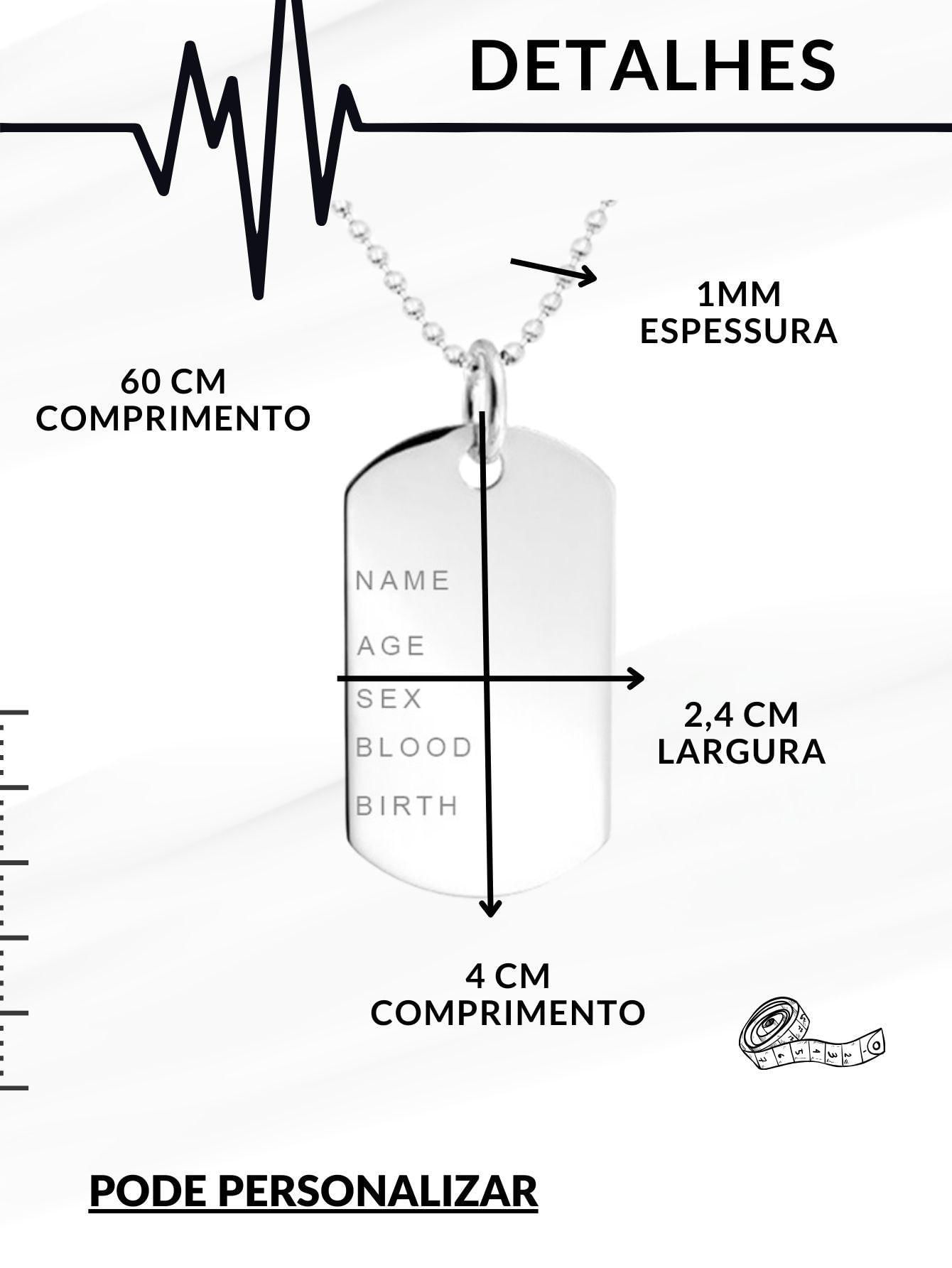 Cordão Corrente Masculino 60Cm Placa Identificação Exército