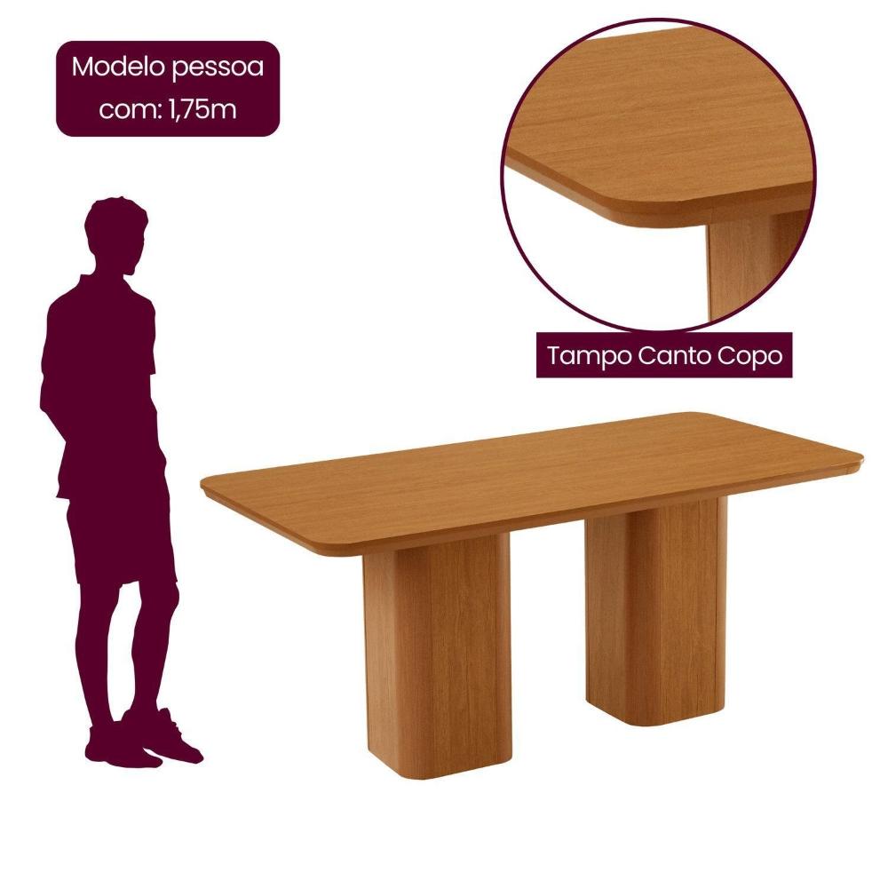 Miniatura Mesa 180cm Tampo Mdf Canto Copo 6 Cadeiras Sakura NATURALLE / OFF WHITE