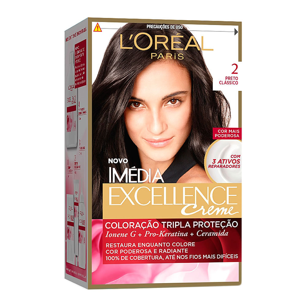 Miniatura Tintura Creme Imédia Excellence L'oréal Preto Clássico 2 Kit