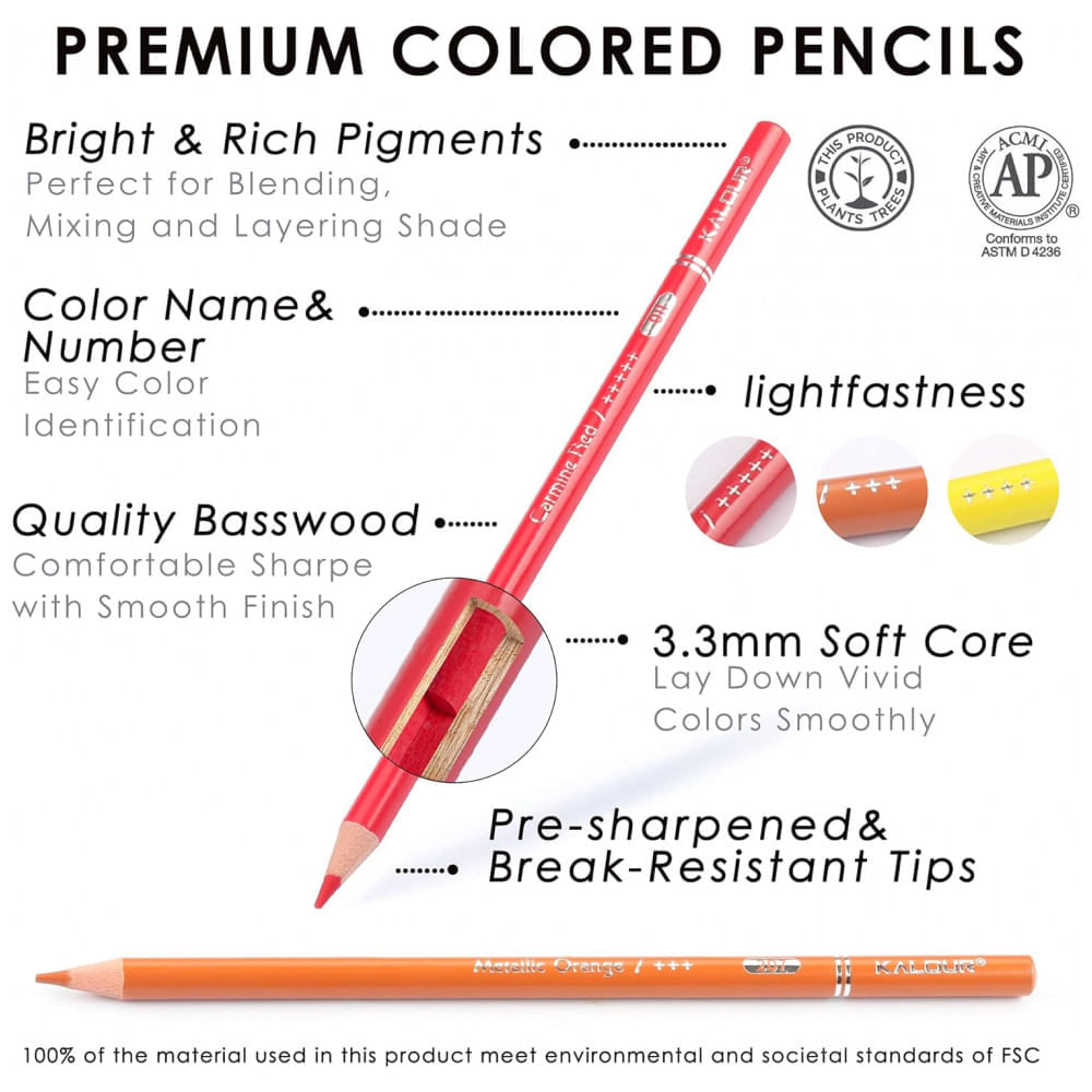 Miniatura Kit Lápis de Cor Profissional com Estojo 300 peças, KALOUR