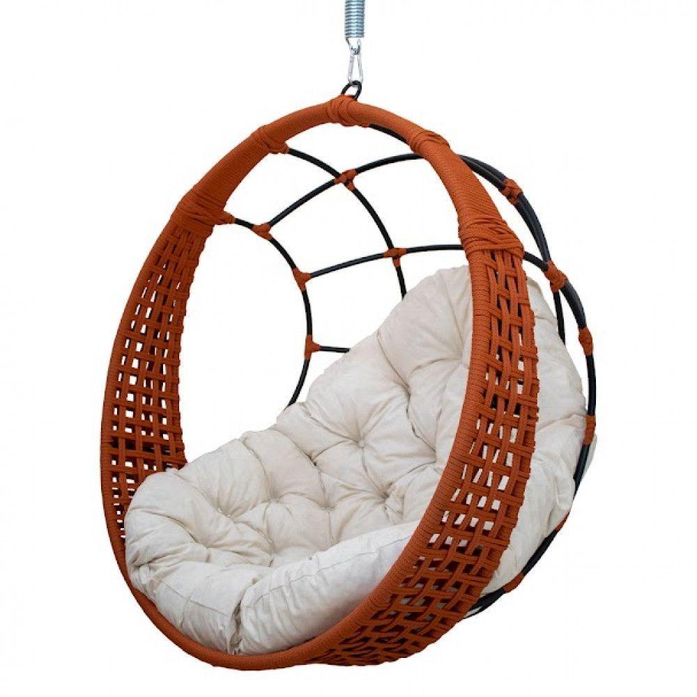 Miniatura Balanço Ninho Suspenso Em Corda Náutica Almofada Impermeável Ocre-branco