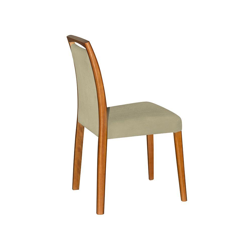 Miniatura Kit 4 Cadeiras De Jantar Estofadas Jade Veludo Bege Base Madeira Maciça Mel