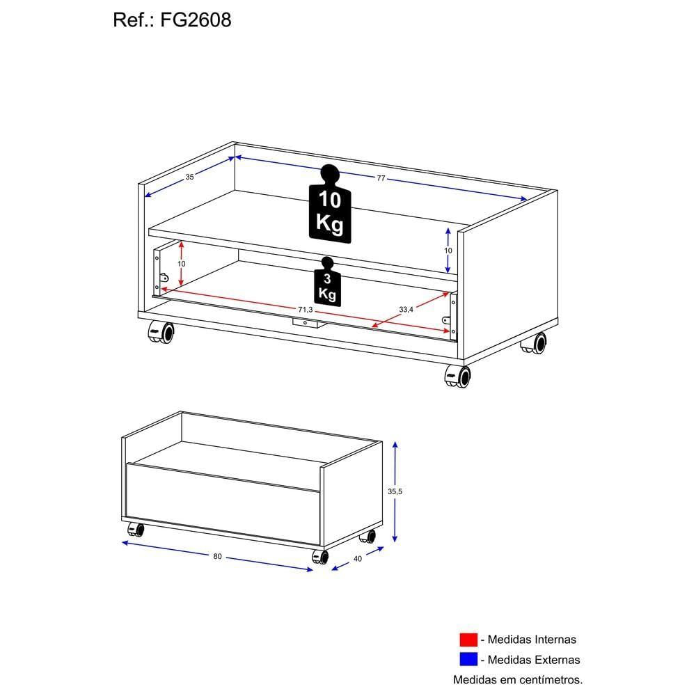 Miniatura Gabinete De Banheiro Com Rodízios 80 Cm Fg2608 Rustic/branco