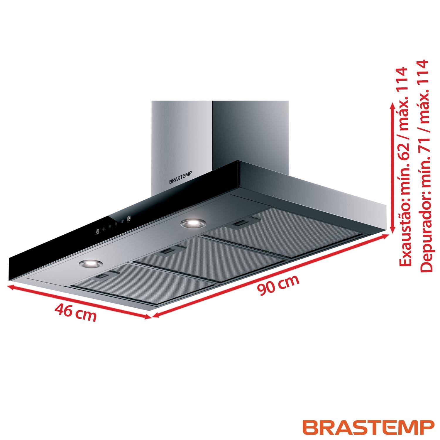 Miniatura Coifa de Parede Brastemp 90 cm Tbox com 03 Velocidades + Turbo, Painel Touch, Timer, Inox - BAE90AR 110