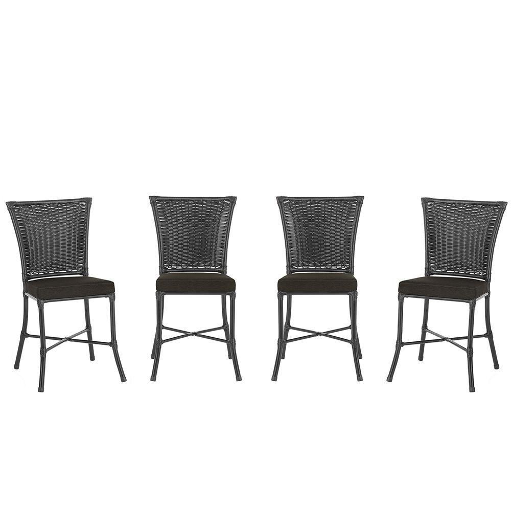 Miniatura Cadeira De Jantar Reforçada Em Alumínio E Fibra Estofado Impermeavel 4 Unidades Capuccinopreta A10