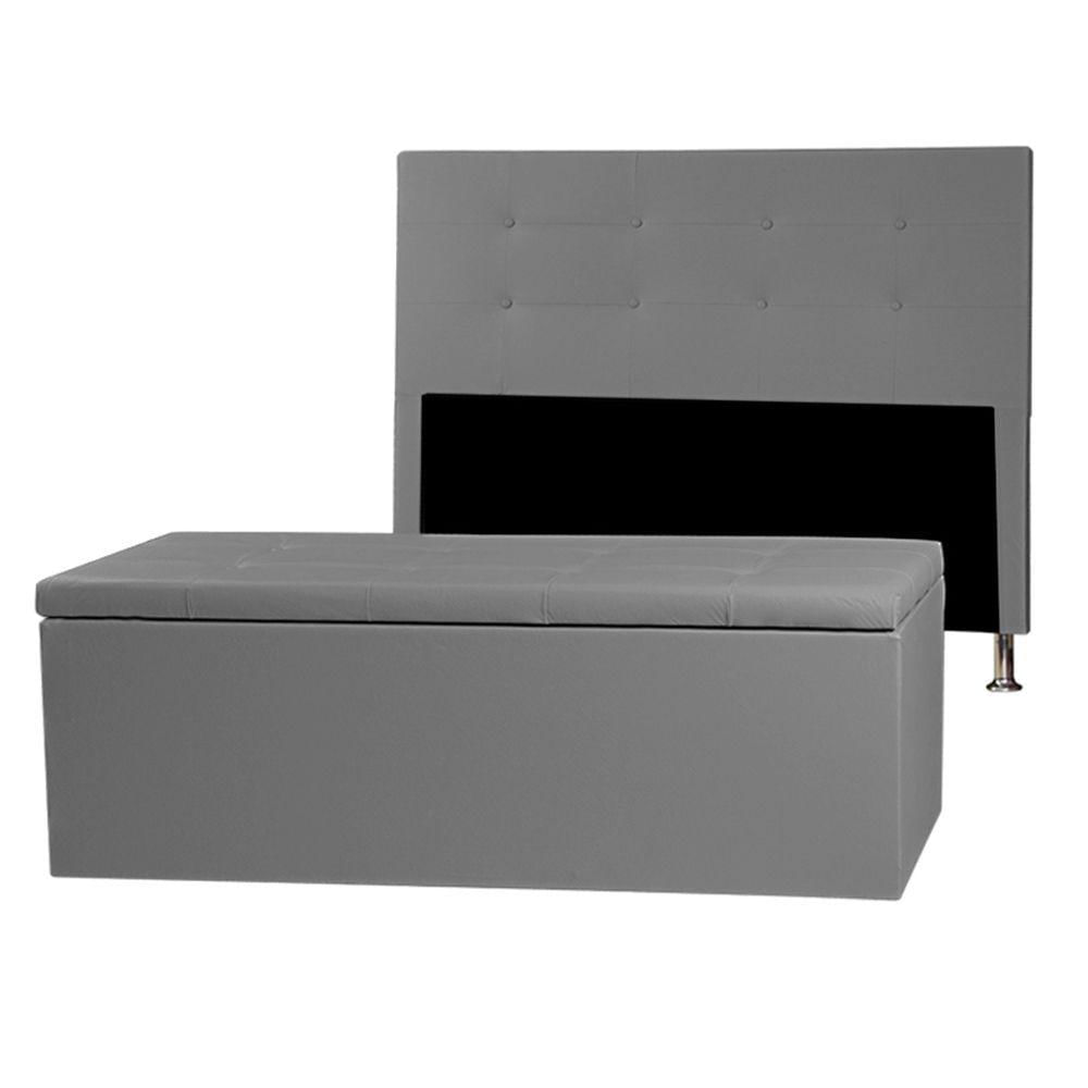 Miniatura Kit Cabeceira E Calçadeira Baú Queen 1,60m Berlim Corano Cinza - Pallazio