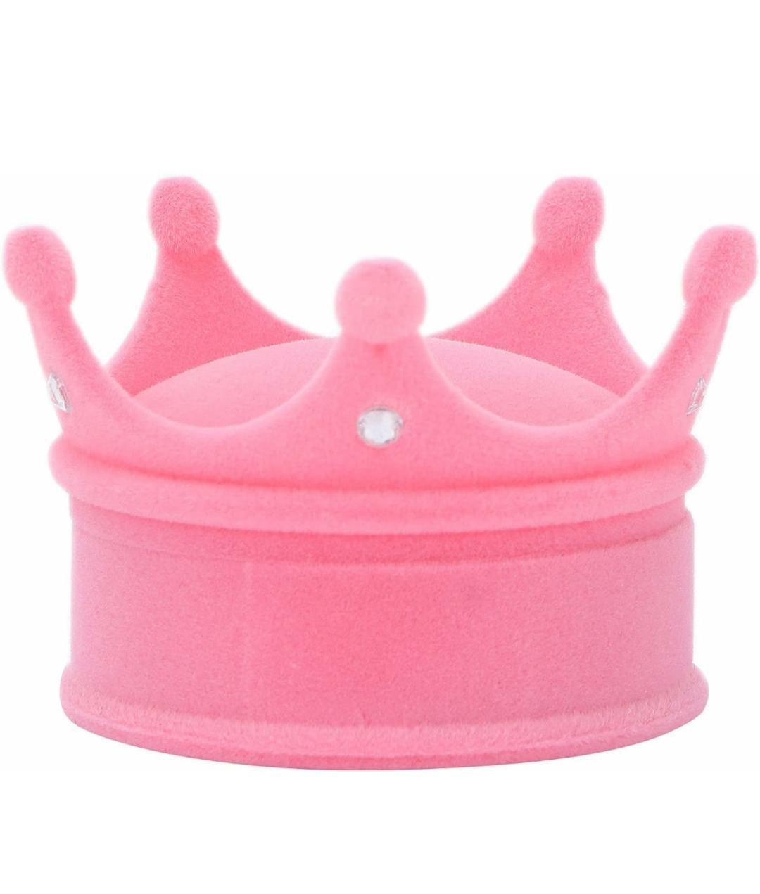 Miniatura Estojo Caixa Veludo Rosa Coroa Noivado Infantil Brinco Anel