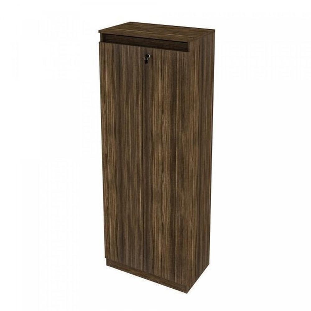 Miniatura Kit 2 Peças Armário Escritório com 2 Portas com Chave, Balcão para Escritório com Chave e 2 Portas Nogal