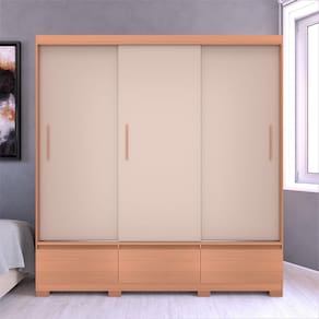 Miniatura Guarda-Roupa Bartira Monza com 3 Portas de Correr e 3 Gavetas - 199,8cm de largura Avelã e Capuccino