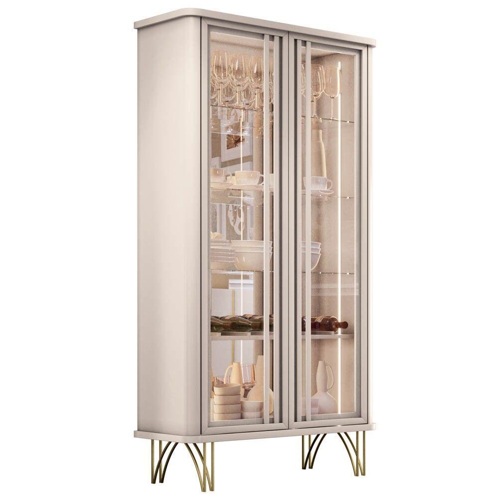 Miniatura Cristaleira De Vidro Com Espelho Alvora H01 Off White - Mpozenato