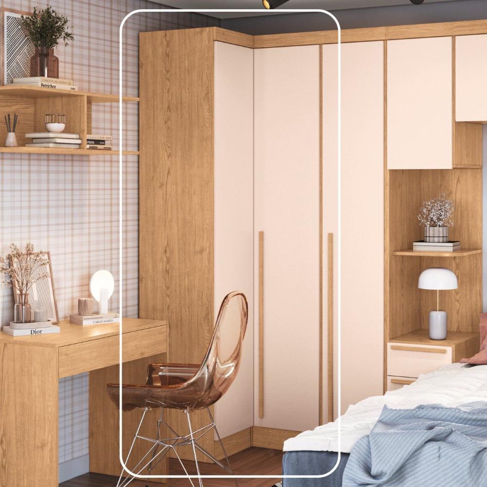 Miniatura Móveis para Quarto Módulo Canto Reto 2 Porta Infinity Cedro/ Blush Line