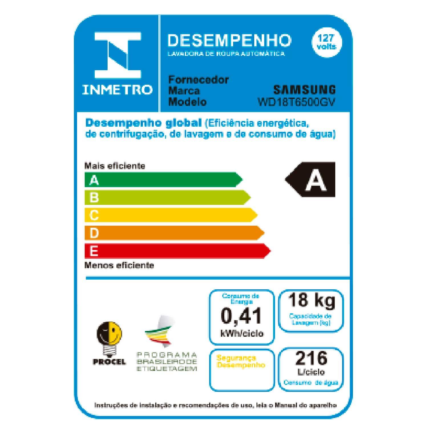 Miniatura Lava e Seca 18 Kg Samsung Eco Bubble Preto e Inox com 25 Programas de Lavagem - WD18T6500GV/AZ 110