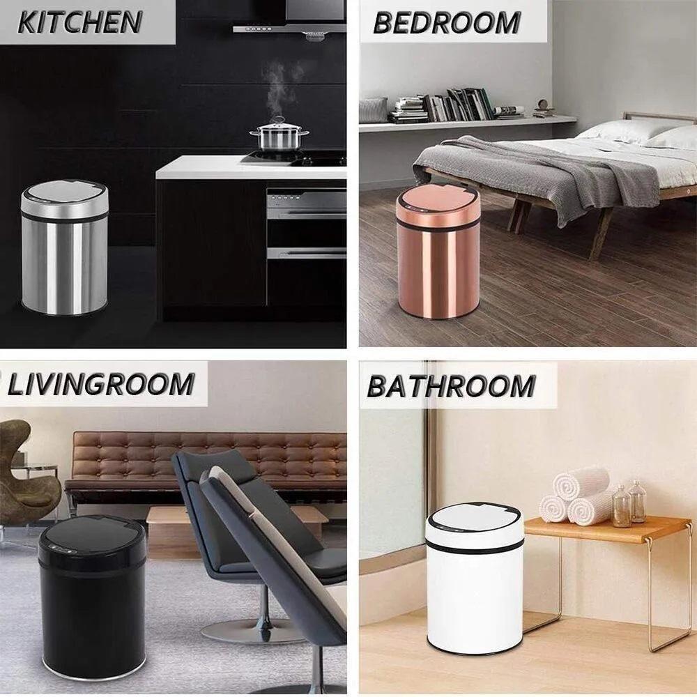 Lixeira Automática Branca 12l – Sensor Inteligente, Design Luxo Em Inox Para Cozinha E Banheiro