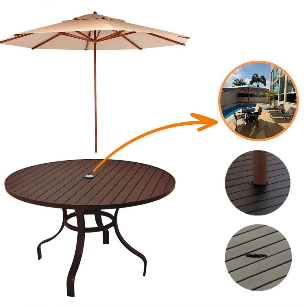 Mesa 1,20m Ripada Alumínio Resistente área Externa Piscina Jardim Jantar Marrom