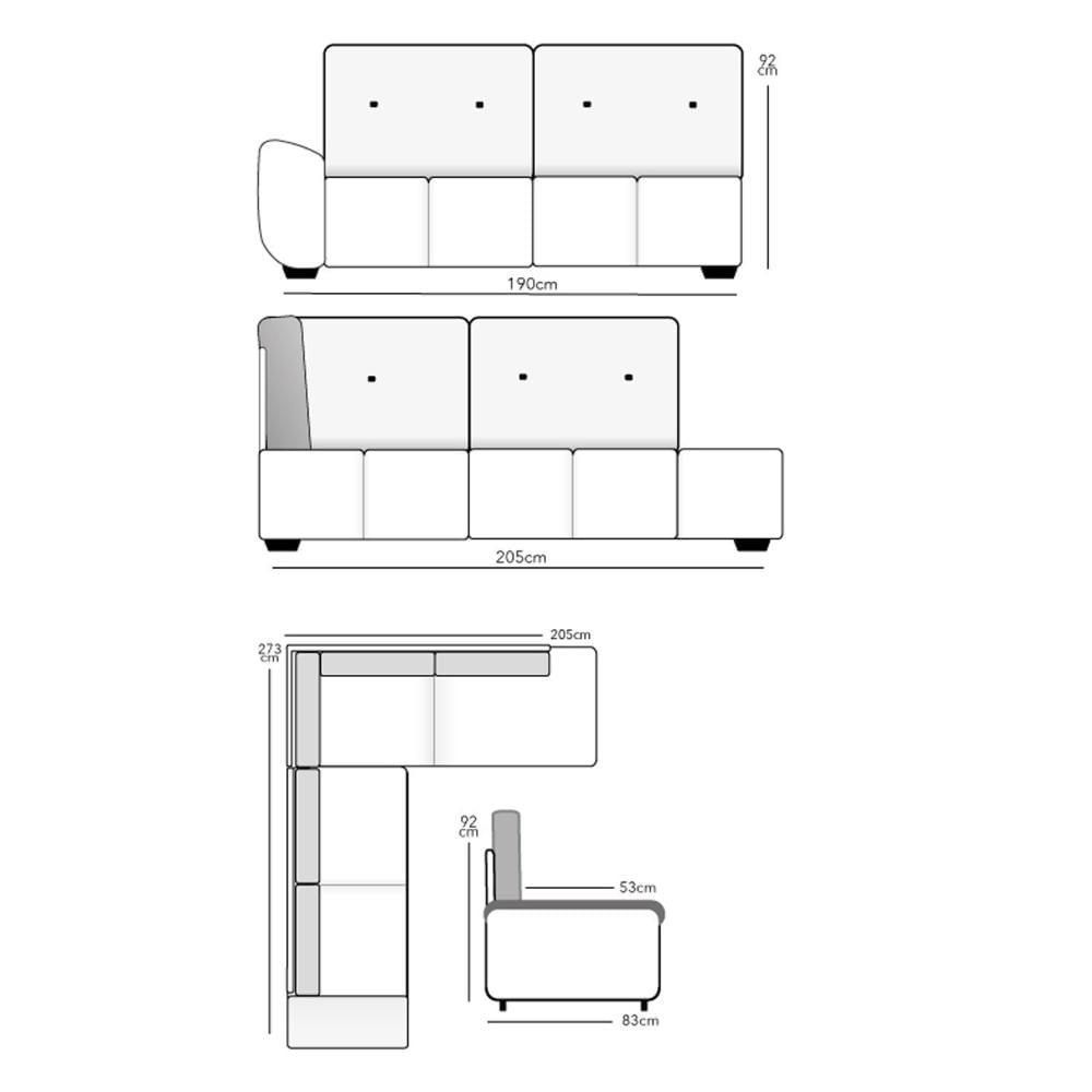 Miniatura Sofá de Canto 6 Lugares Madri Hellen Estofados Cinza