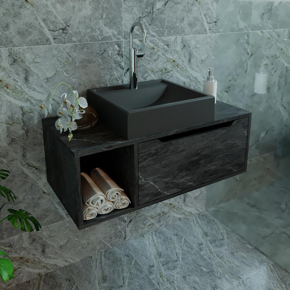 Miniatura Gabinete Banheiro 80cm Com 1 Porta E Nicho Multimóveis Cr10122 Mármore Lunar Mármore Lunar