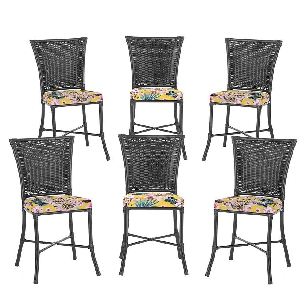 Miniatura Jogo Cadeira De Jantar Em Alumínio E Fibra Estofado Impermeavel 6 Unidades Preta A16