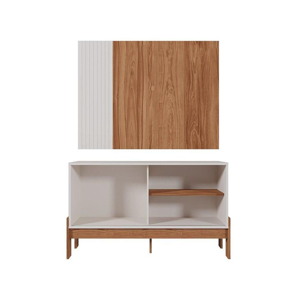 Miniatura Rack com Painel para Tv 42 Polegadas Wood Perola Metalizado / Cinamomo Mel