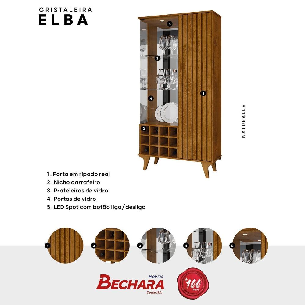 Miniatura Cristaleira Elba Ripado Real Portas de Vidro Pés de Madeira Maciça 12 Nichos Garrafeiros Naturalle