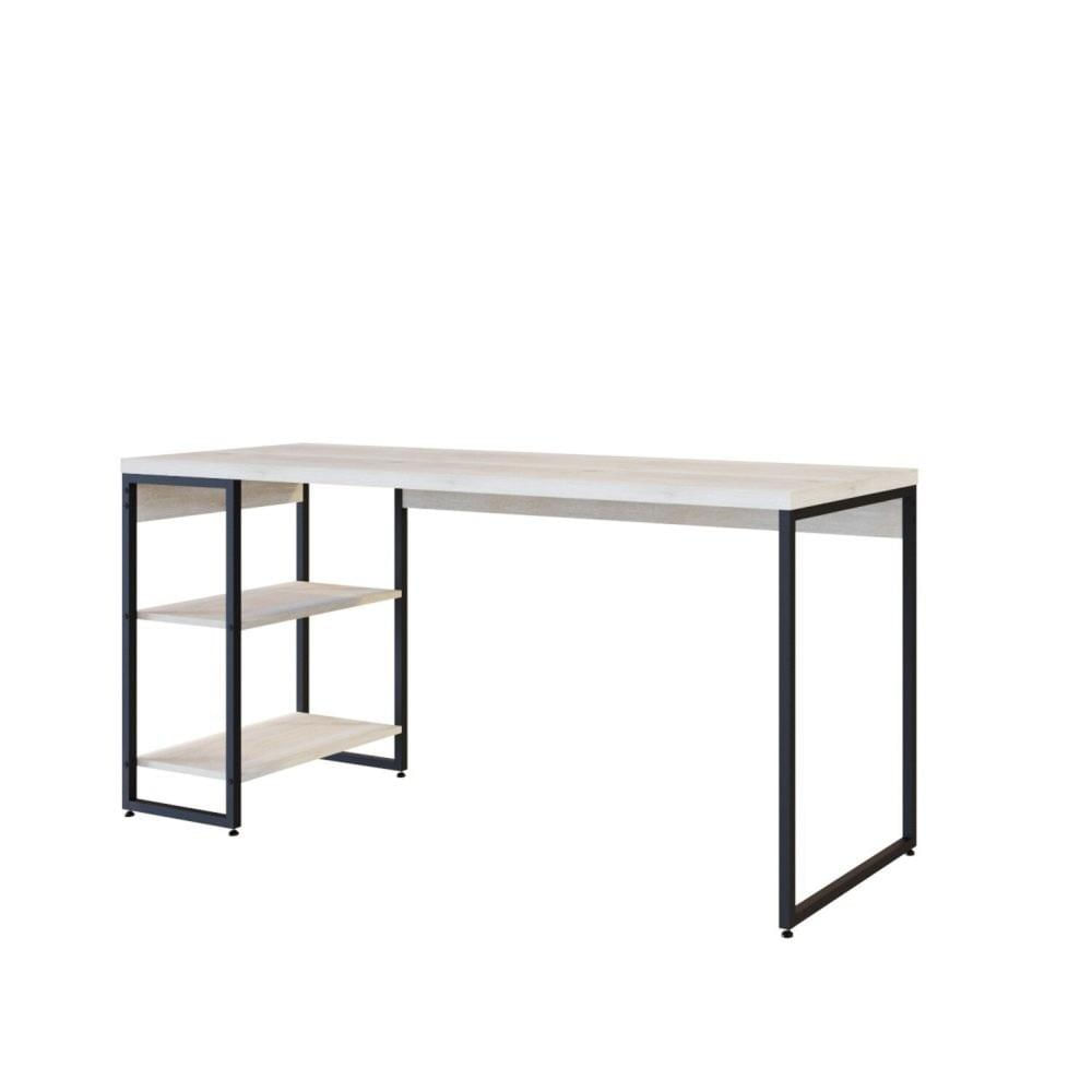 Escrivaninha com Estante Baixa Estilo Industrial 150cm com 02 Prateleiras Dynamica Yescasa Snow / Est.Preta