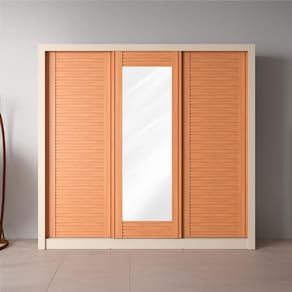 Miniatura Guarda-Roupa Casal Bartira Village com 3 Portas, 4 Gavetas, Espelho e 243,1 cm de Largura Areia/Peroba