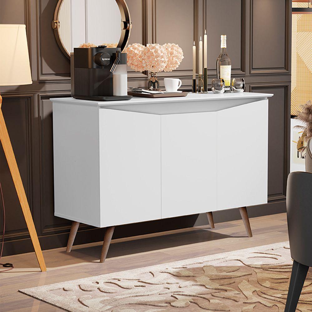Miniatura Aparador Buffet Retrô Encanto 3 Portas Com Pés De Madeira - Branco - Cor: Branco