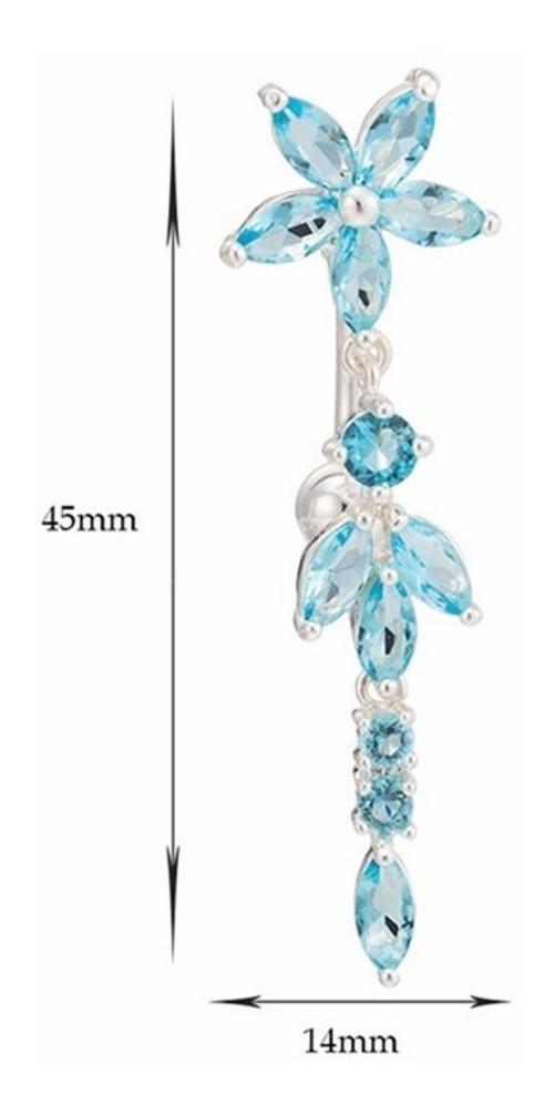 Miniatura Piercing De Umbigo Prata Pendurado Flor Invertido Zirconia