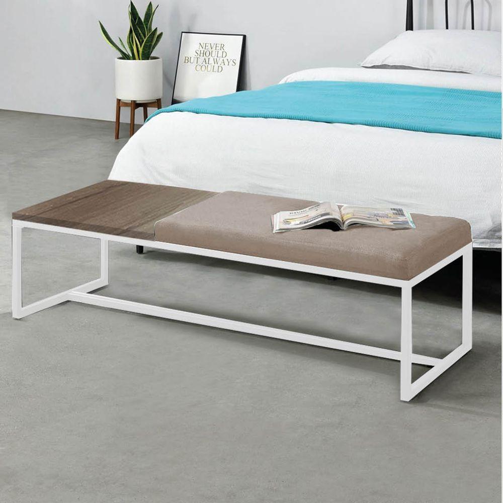 Miniatura Calçadeira Recamier Londres 140cm Branco Suede Bege Mdf Rústico - Ahazzo Móveis