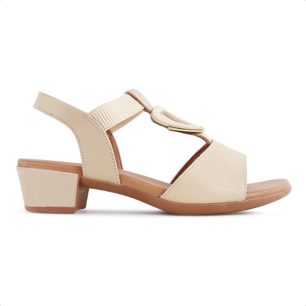 Miniatura Sandália Usaflex Elastico Salto Baixo Feminino Bege / Bege - 34