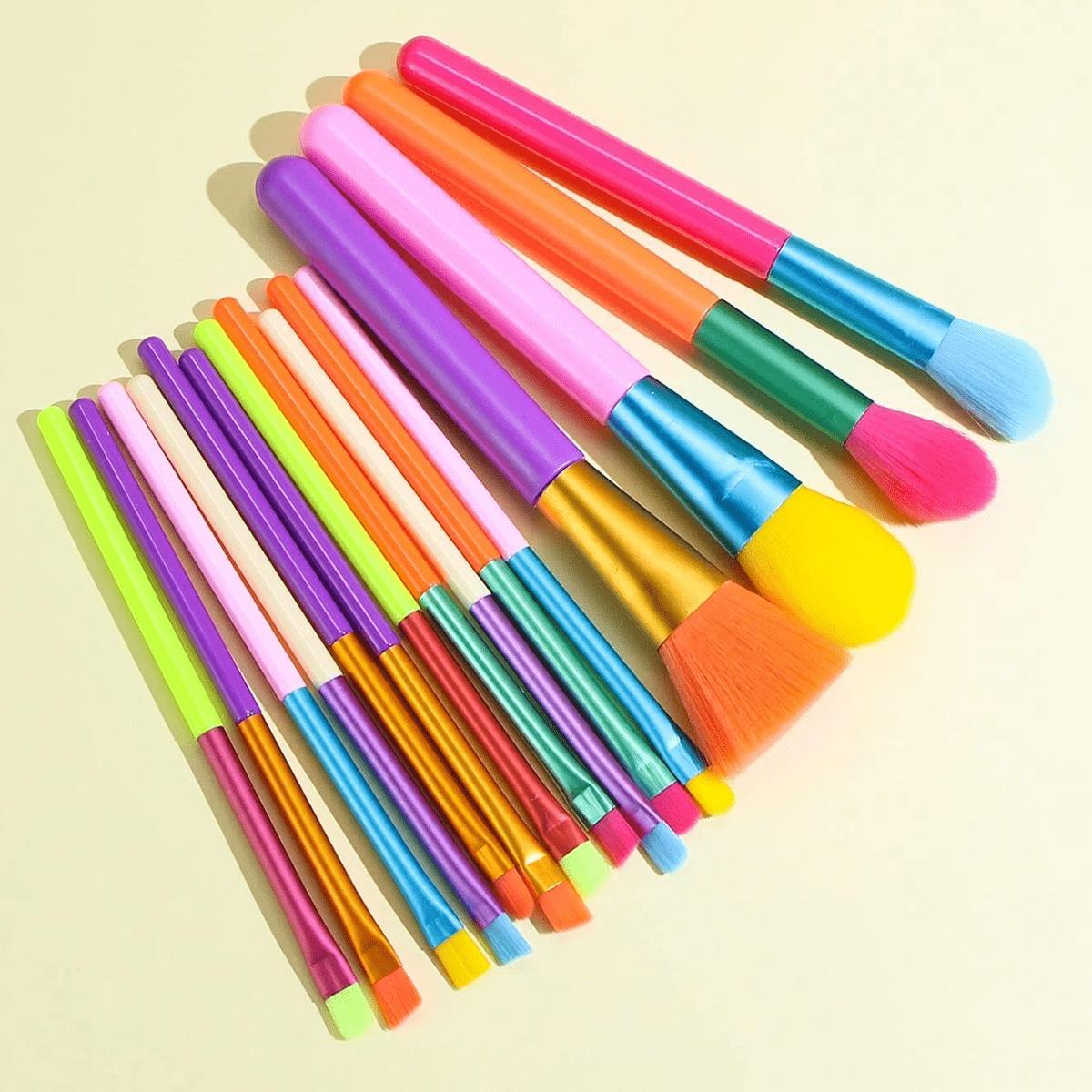 Miniatura Kit Com 15 Pincéis De Maquiagem Profissional Pincel Colorido