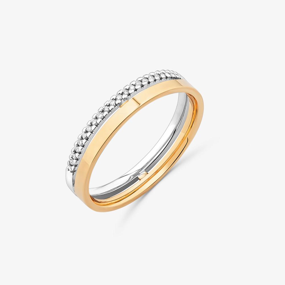 Miniatura Aliança Com Meio Aro Cravejado Com 9 Pontos De Diamantes Em Ouro Branco E Ouro Amarelo 18k 14