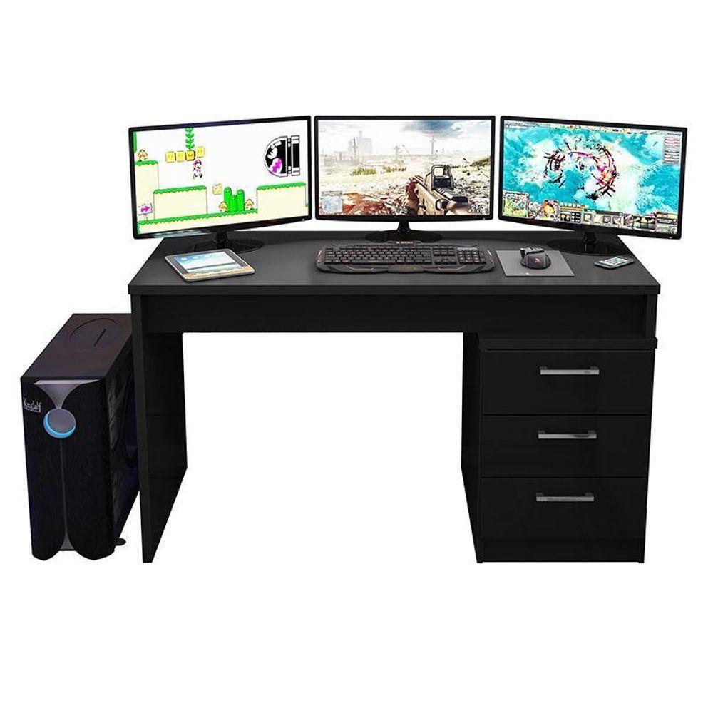 Miniatura Mesa Para Computador Gamer Drx 5000 E Livreiro Office Com Portas Pequenas Preto Trama - Móveis Leão