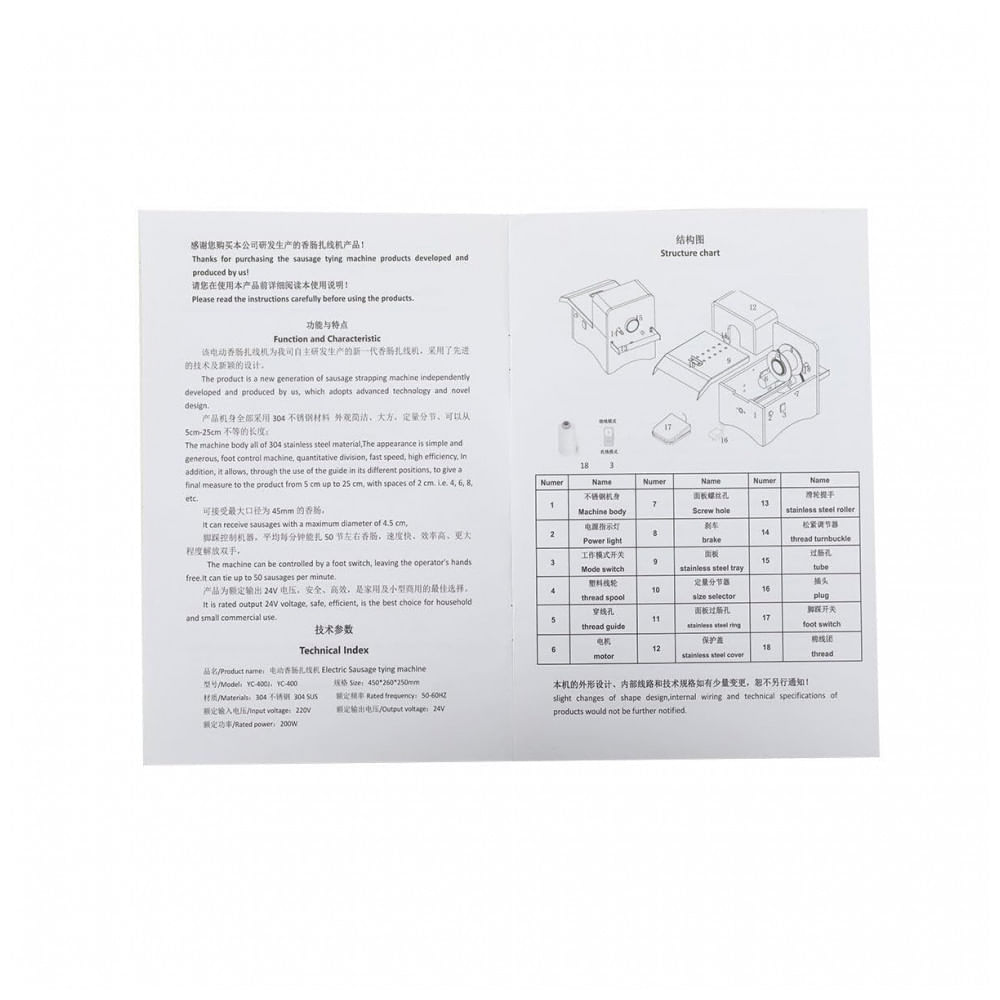 Miniatura Máquina Elétrica para Amarrar Linguiça, Máquina de Amarrar de Aço Inoxidável, Automática, Comercial para Restaurante e Casa,TABODD